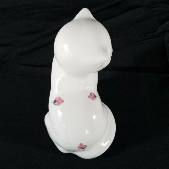ELPA Alcobaca Porcelain White Cat Painted Flowers Blue Eye Portugal Paw on Eye - Picture 6 of 11